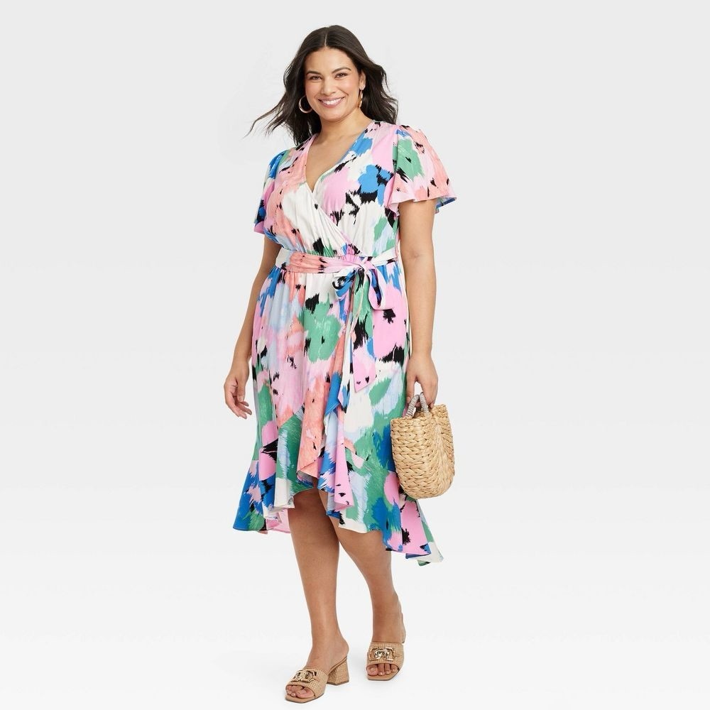 Flutter Short Sleeve Midi Wrap Dress - Ava & Viv